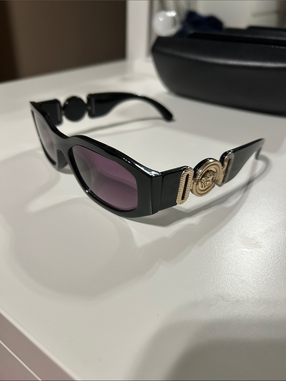 Versace Black Sunglasses with Gold Medallion